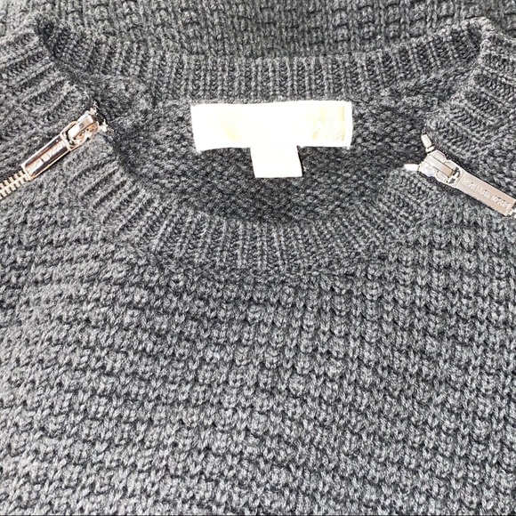 Michael Kors Charcoal Zipper Shoulder Crew Sweater - Picture 6 of 7